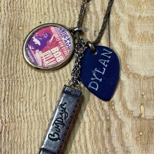 Lucky Brand Bob Dylan Charm Necklace With Harmonica & Guitar Pick Festival Gear